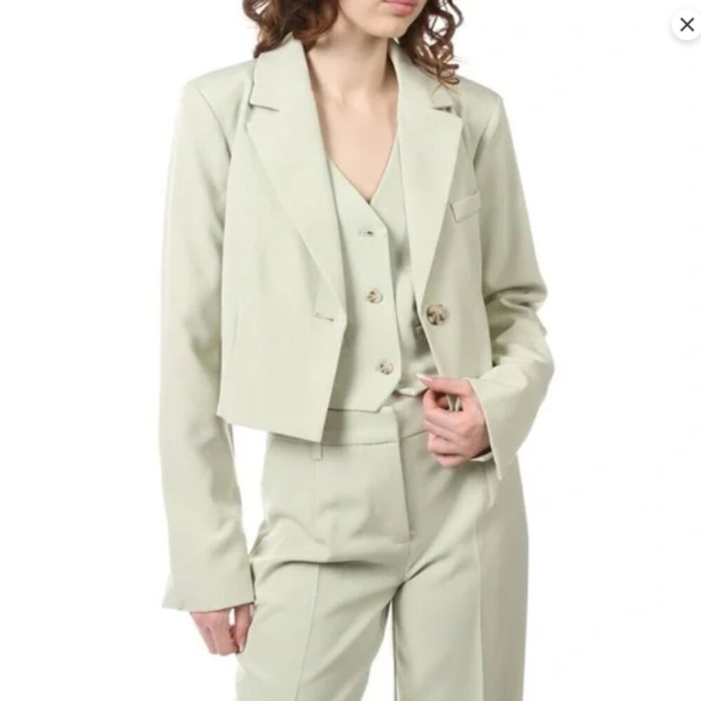 Anthropologie Avec les Filles Jacket Sage Stretch Crepe Cropped Blazer
